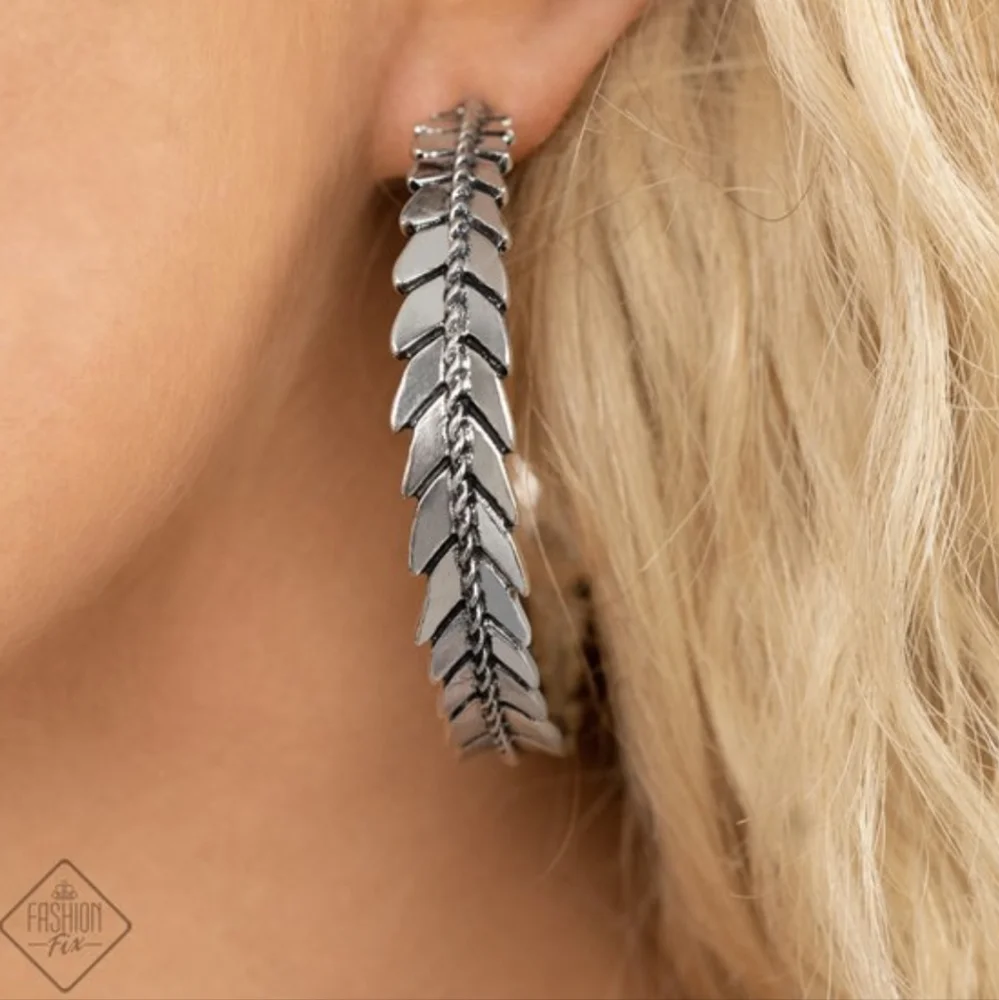 Rustic Silver Feather Hoops - Picture 1 of 2